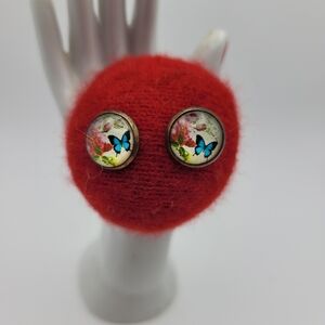 Butterfly and Floral Stud Earrings